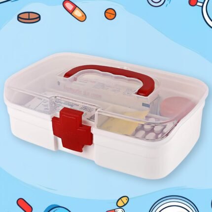 Portable First Aid Box with Transparent Lid Detachable Tray 3 Compartments for Organized Storage