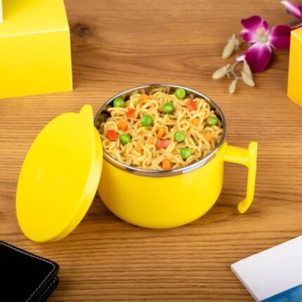 Maggie Bowl with Lid and Handle, Soup Bowls for Easy flawless Breakfast Cereals, Fruits, Ramen, Beverages, Essentials, Safe Double Layer